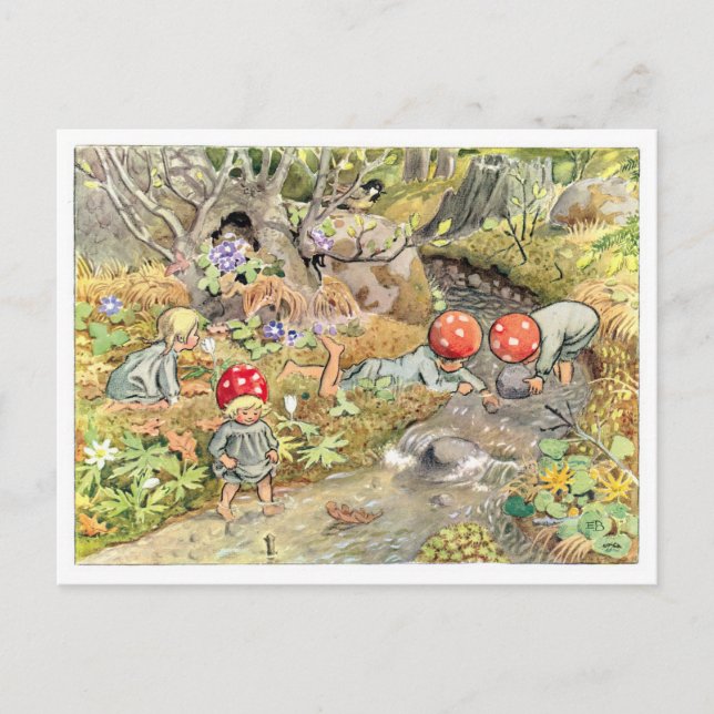 Vintage Illustration Forest Children Elsa Beskow Postcard (Front)