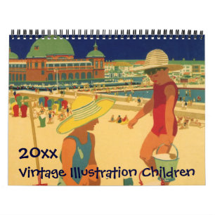 Vintage Illustration Fun Kids and Babies Playing Calendar