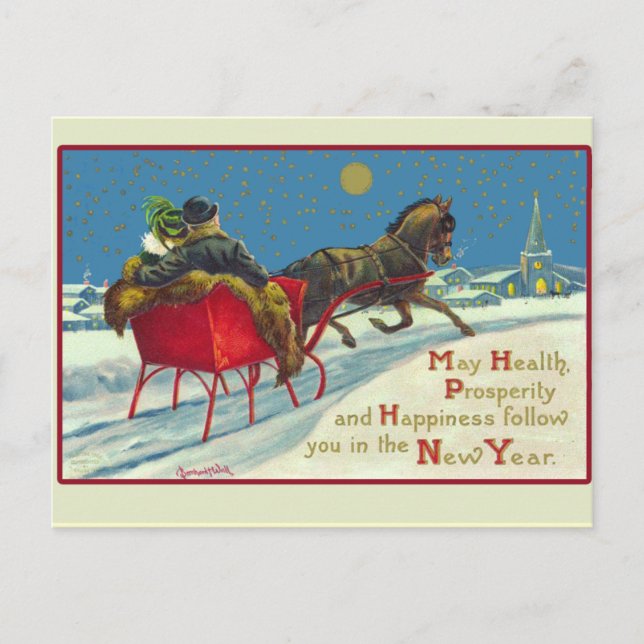 Vintage Illustration New Years Card (Front)