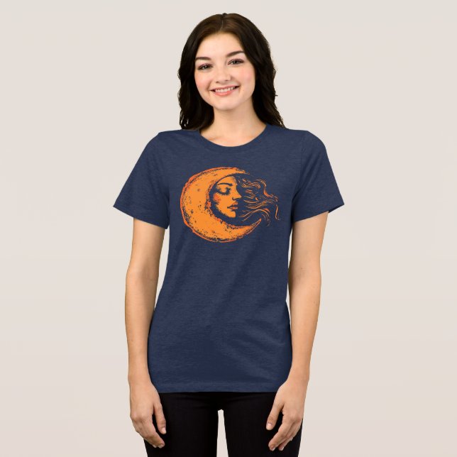 Vintage illustration Night Lady Moon Tri-Blend Shirt (Front Full)