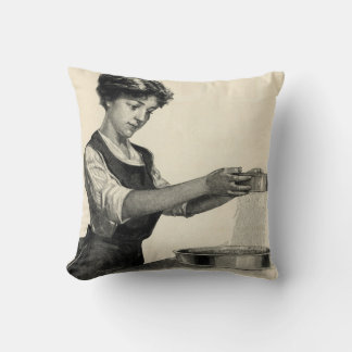Vintage illustration of a lady baking cushion