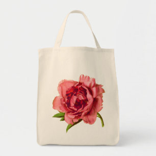Vintage Illustration of a Large Coral Pink Peony Tote Bag