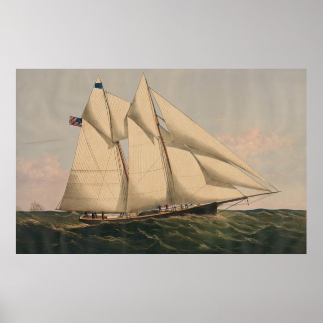 Vintage Illustration of a Schooner Sailboat (1867) Poster (Front)