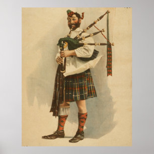 Vintage Illustration of a Scottish Bagpiper (1898) Poster