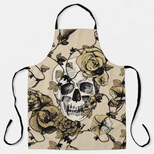 vintage illustration of a skull surrounded and cov apron