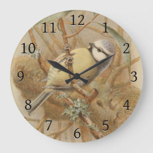 Vintage Illustration of Bluetit Large Clock