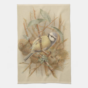 Vintage Illustration of Bluetit Tea Towel