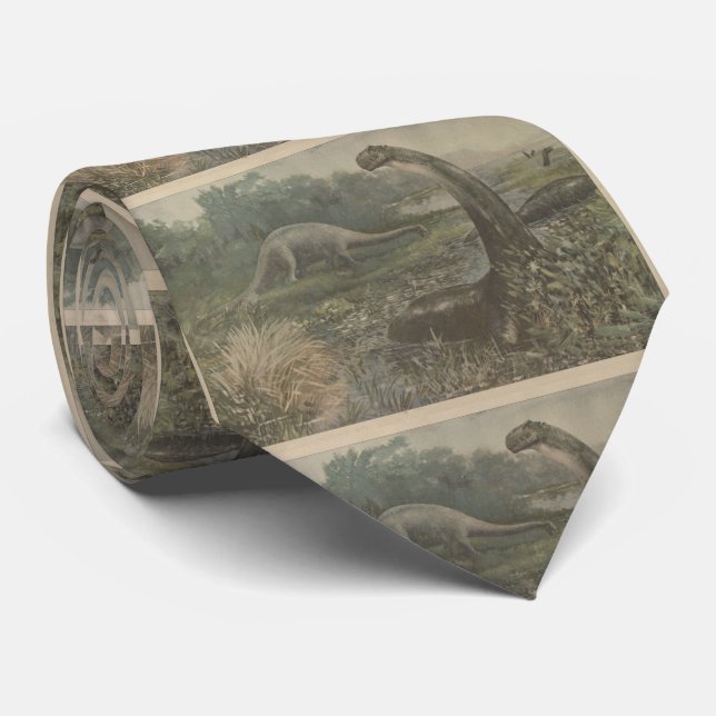 Vintage Illustration of Brachiosaurus Dinosaurs Tie (Rolled)