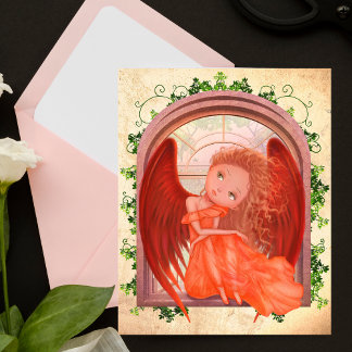 Vintage illustration of cute fairy angel girl  postcard