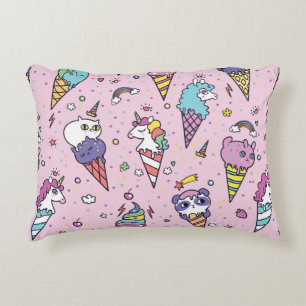 Vintage illustration of Cute ice cream cones that  Decorative Cushion