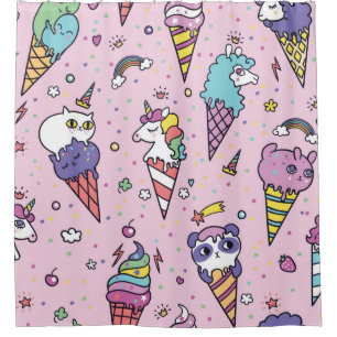 Vintage illustration of Cute ice cream cones that Shower Curtain