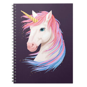 vintage illustration of cute unicorn with gold hor notebook