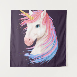vintage illustration of cute unicorn with gold hor tapestry