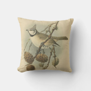 Vintage Illustration of European Crested Tit Cushion