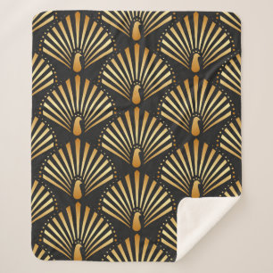 vintage illustration of golden peacock in black ba sherpa blanket