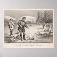 Vintage Illustration of Ice Fishing (1872)