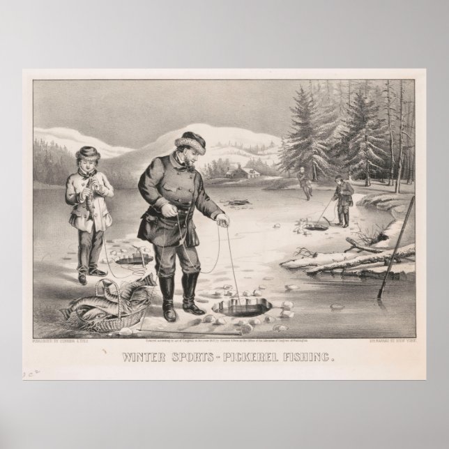 Vintage Illustration of Ice Fishing (1872) Poster (Front)