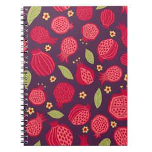 Vintage illustration of juicy pomegranates with le notebook