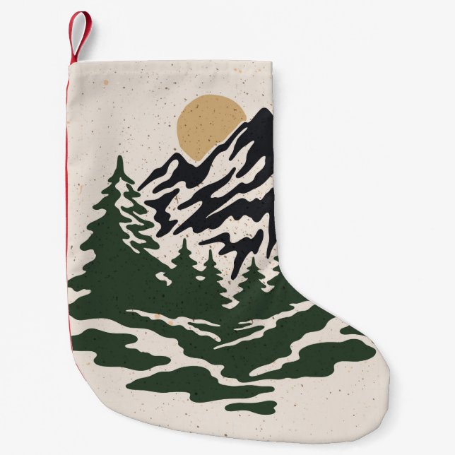 Vintage illustration of mountain landscapemountain small christmas stocking (Front)