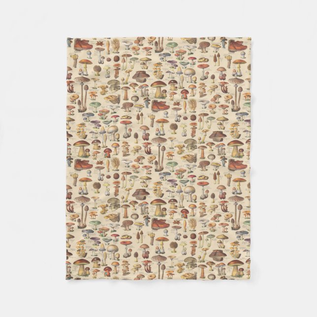 Vintage illustration of mushrooms fleece blanket (Front)