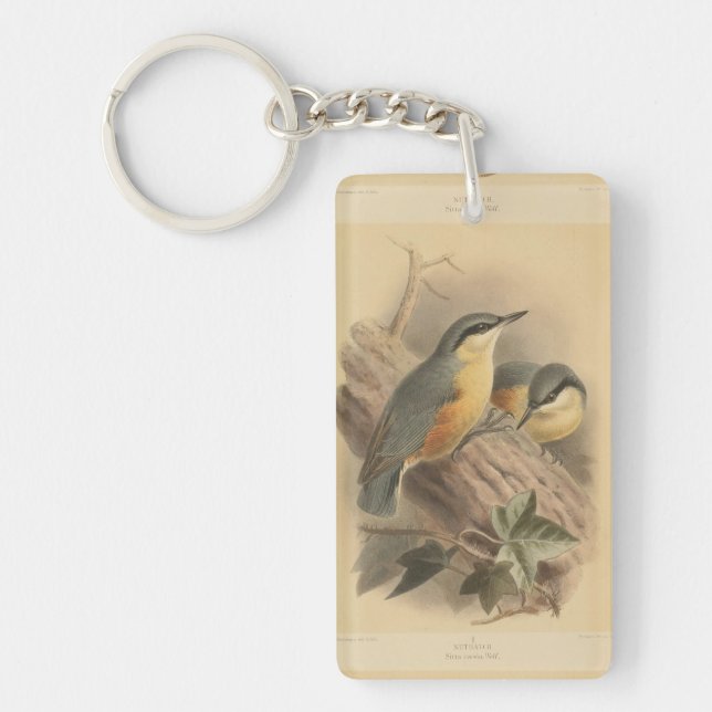 Vintage Illustration of Nuthatch Key Ring (Front)