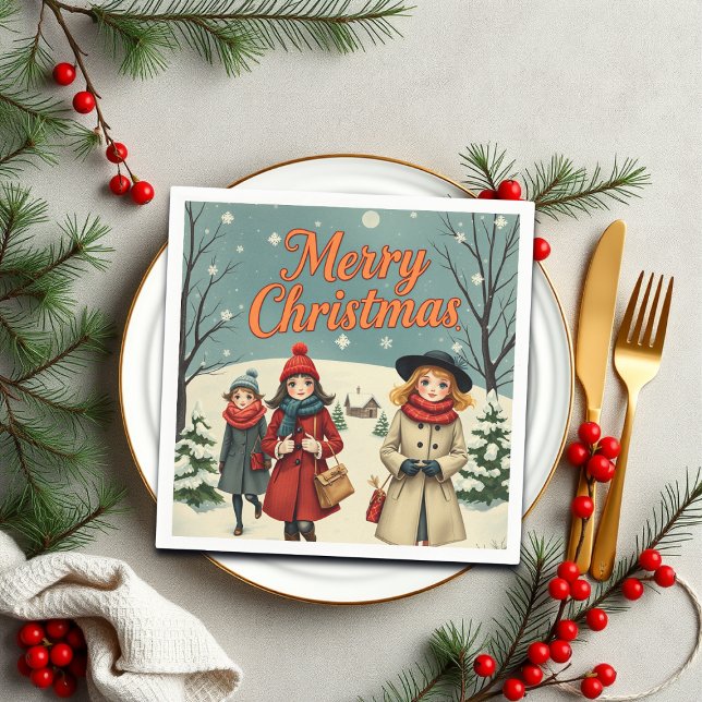 Vintage Illustration People going to Church Napkin (Creator Uploaded)