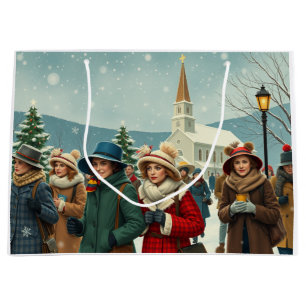 Vintage Illustration People leaving Church Large Gift Bag
