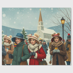 Vintage Illustration People leaving Church Wrapping Paper