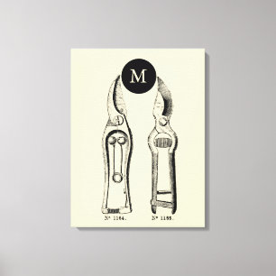 VINTAGE ILLUSTRATION Pruners Monogram Choose Colou Canvas Print