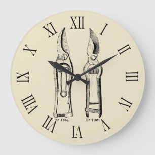 Vintage Illustration Pruners Roman numerals Clock