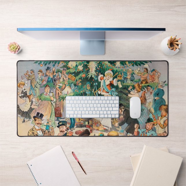 Vintage Illustration Puck's Christmas Tree, 1902 Desk Mat (Office 1)