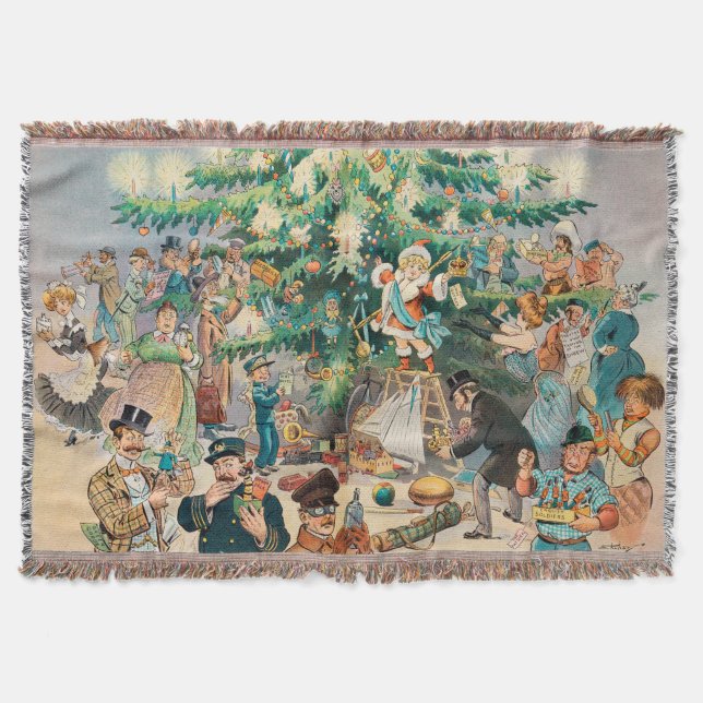 Vintage Illustration Puck's Christmas Tree, 1902 Throw Blanket (Front)