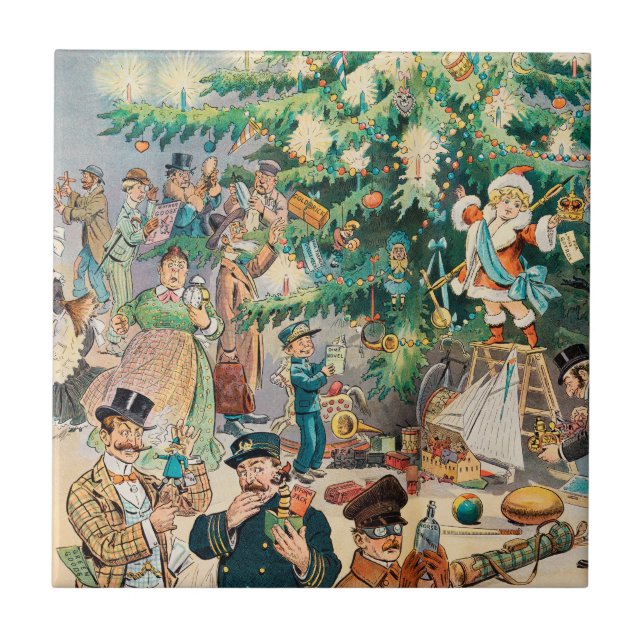 Vintage Illustration Puck's Christmas Tree, 1902 Tile (Front)