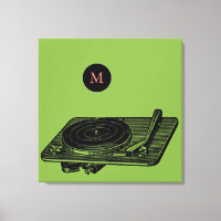 Vintage Illustration Record player DJ Monogram C