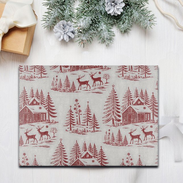Vintage Illustration Reindeer and Houses Winter Cutting Board (Creator Uploaded)