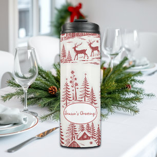 Vintage Illustration Reindeer and Houses Winter Thermal Tumbler