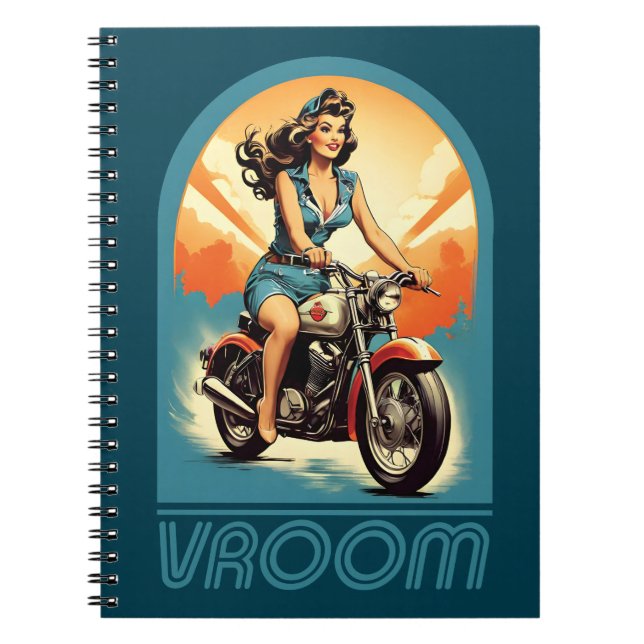 Vintage Illustration - Retro 60s Biker Girl Notebook (Front)