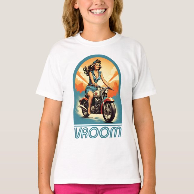 Vintage Illustration - Retro 60s Biker Girl T-Shirt (Front)
