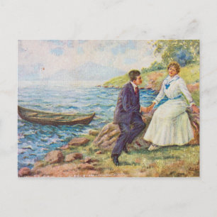 Vintage Illustration Romantic Couple Postcard