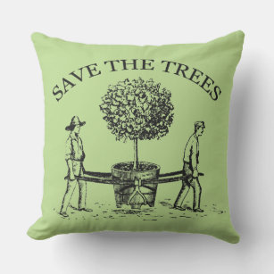 Vintage Illustration Save The Trees Outdoor Pillow