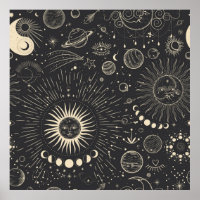 Vintage illustration set of moon phases. Different