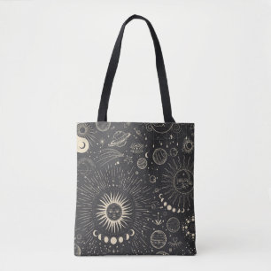 Vintage illustration set of moon phases. Different Tote Bag