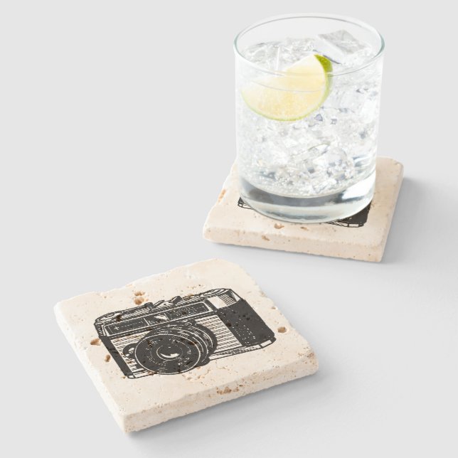 VINTAGE ILLUSTRATION small camera Stone Coaster (Side)