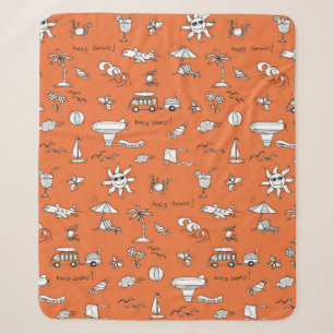 Vintage illustration summer pattern sherpa blanket