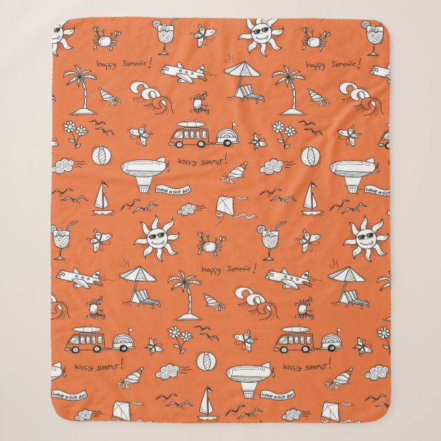 Vintage illustration summer pattern sherpa blanket (Front)