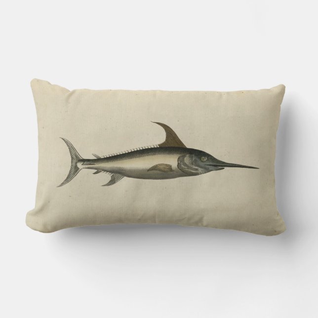 Vintage Illustration Swordfish Lumbar Cushion (Front)