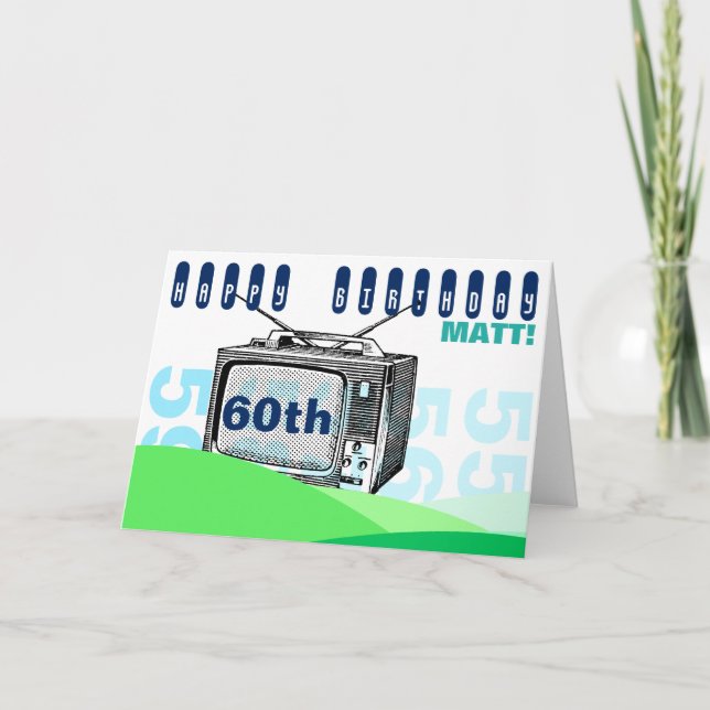 Vintage Illustration TV 60th Birthday Greeting C Card (Front)