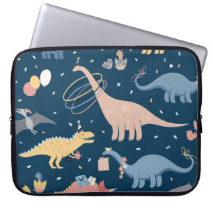 Vintage illustration with dino's birthday party. S Laptop Sleeve