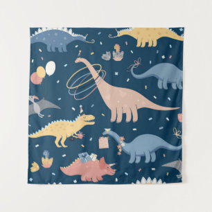Vintage illustration with dino's birthday party. S Tapestry