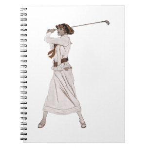 Vintage illustration woman golfing notebook